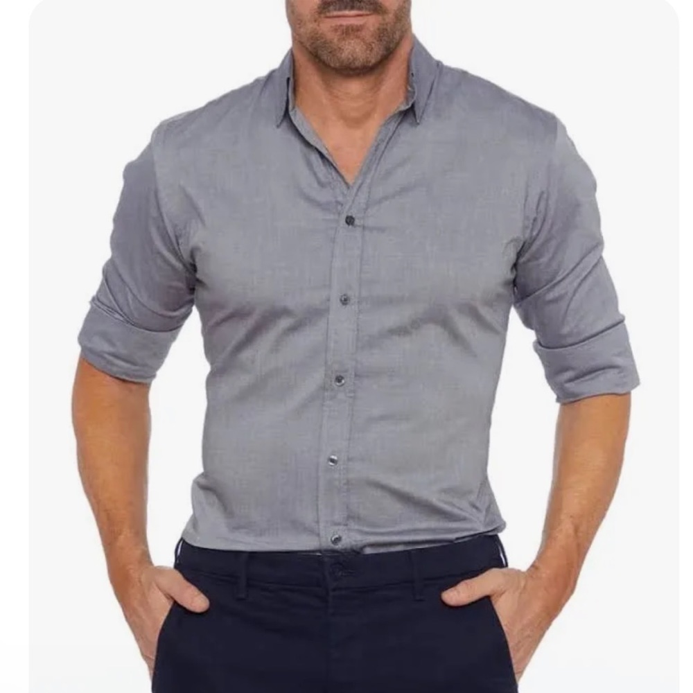 Grey Oxford Stretch Zip Shirt